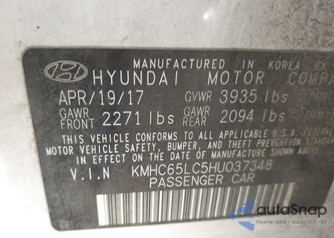 2017 Hyundai Ioniq Hybrid Blue z USA, uszkodzony, nr VIN KMHC65LC5HU037348
